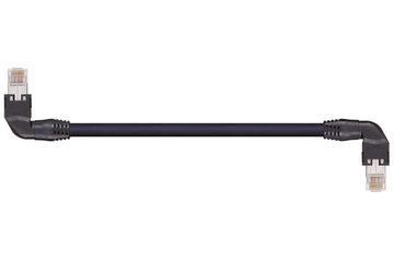 Câbles CAT5e confectionnés, coude L/T, aux deux extrémités, PUR, torsion, connecteur A : Hirose RJ45, connecteur B : Hirose RJ45