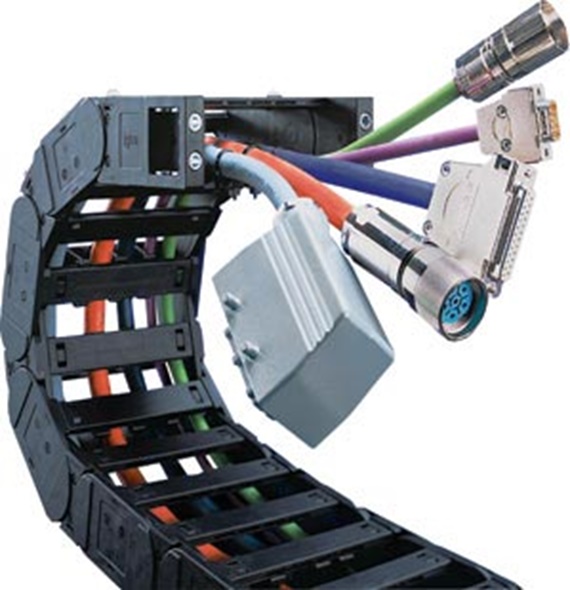 Cable carrier pre-harnessed with cables and connectors