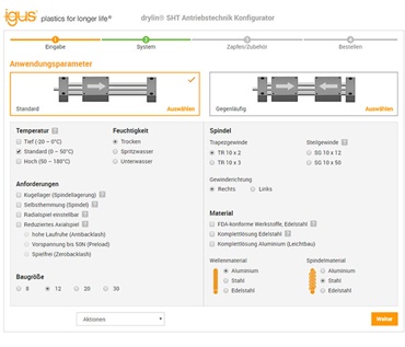 drylin® SHT aandrijftechnologie-configurator
