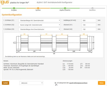 drylin® SHT aandrijftechnologie-configurator