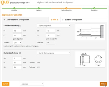 drylin® SHT aandrijftechnologie-configurator