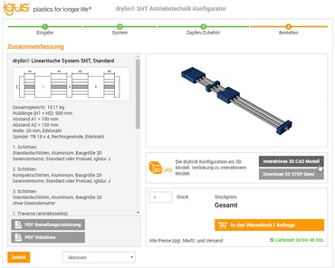 drylin® SHT aandrijftechnologie-configurator