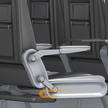 Vliegtuiginterieur: kabelrups in horizontale stoelafstelling