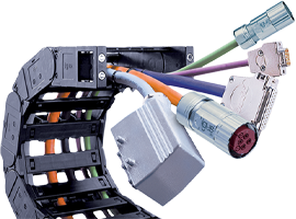 Modules chaînes porte-câbles prêts à raccorder, chaînes porte-câbles, câbles et connecteurs industriels