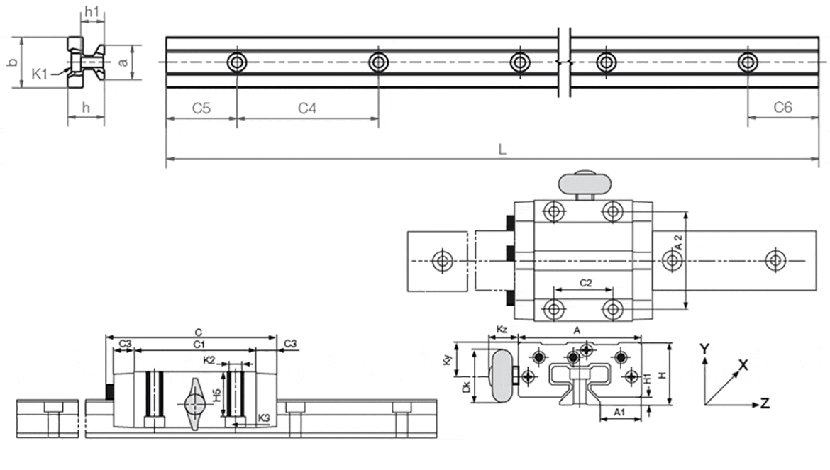 drylin T System mit Handklemmung Zeichnung